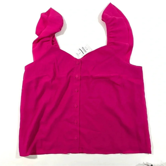 New J Crew Factory Button Tank Top Ruffle Sleeve - Picture 3 of 10